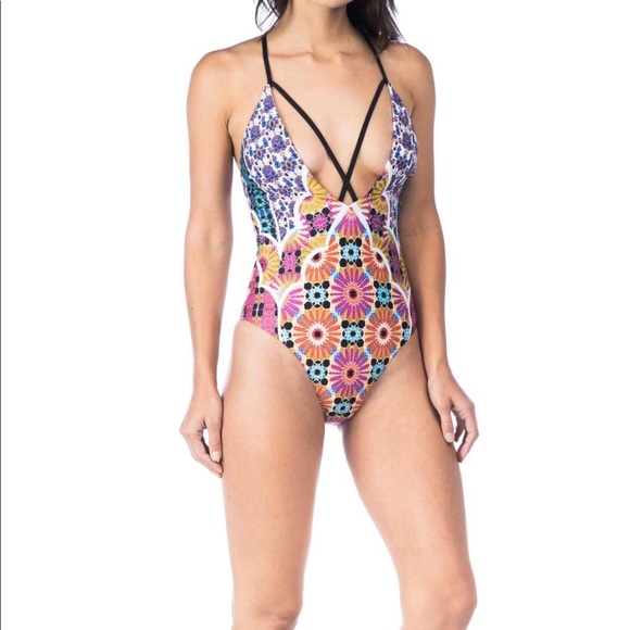 TRINA TURK Golden Medallion Plunge 1 pc swimsuit - Picture 2 of 4